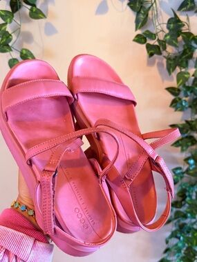 Ecco Pink Platform Sandals with Adjustable Ankle Strap